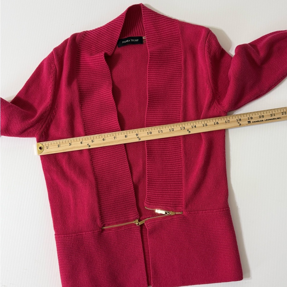 Ivanka Trump Fuchsia Pink Shawl Neck, Open Cardigan with Gold Zippers, Sz M - Picture 8 of 11
